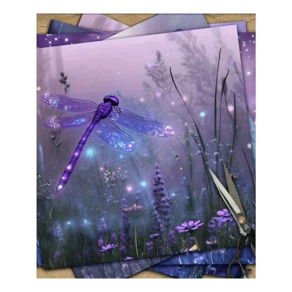 NWT Fantasy Purple Dragonfly Craft Paper 6x6 36 Sheets Scrapbook Journaling